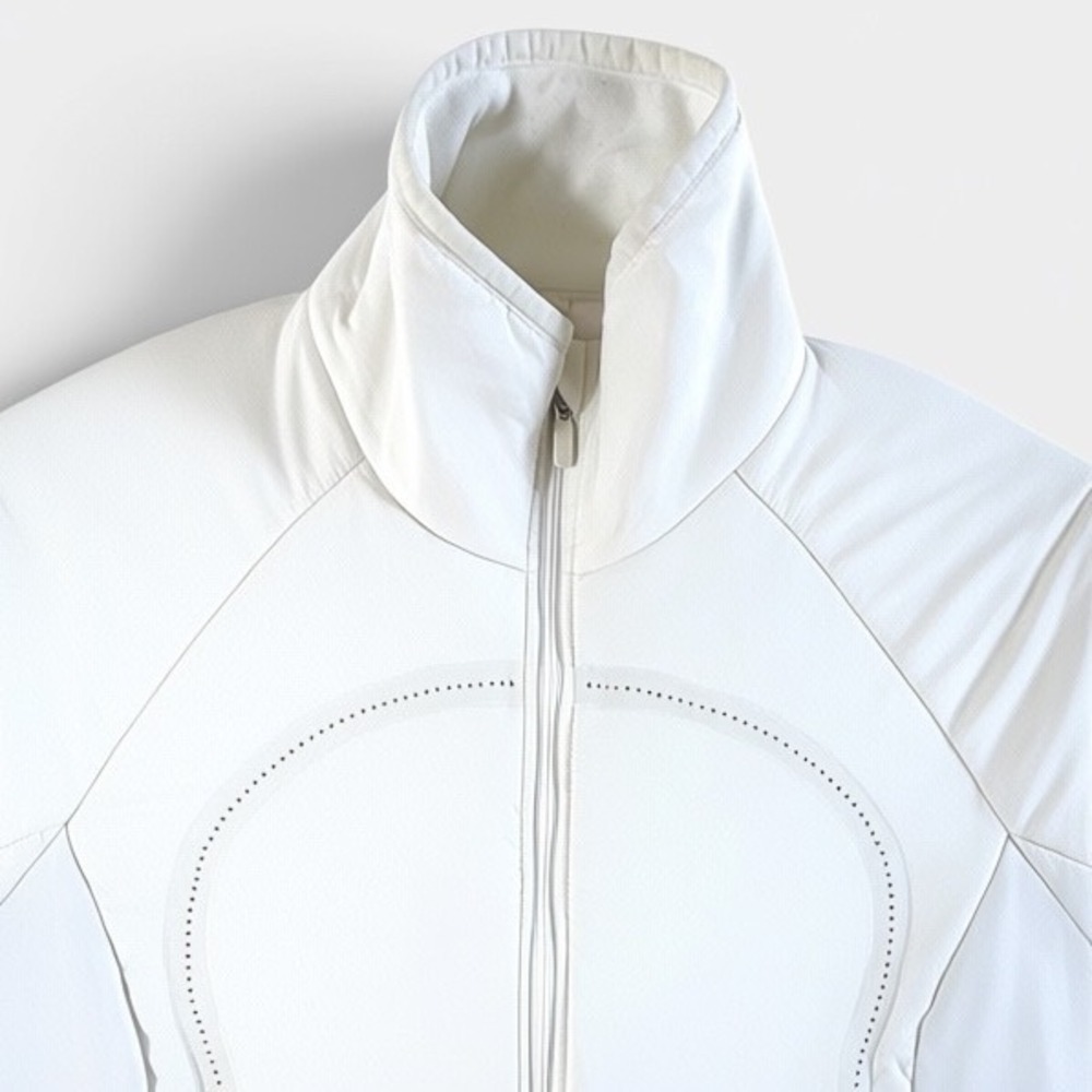 Lululemon Running Jacket Women 6 Full Zip Breathable Off White Back Pouch Pocket